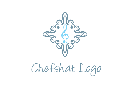 music note inside filigree tile logo
