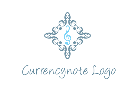 music note inside filigree tile logo