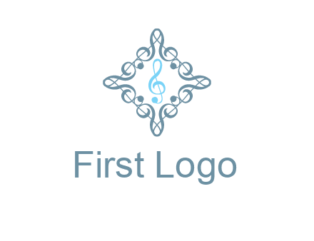 music note inside filigree tile logo