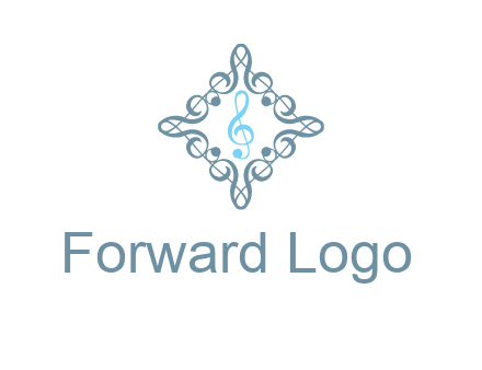 music note inside filigree tile logo