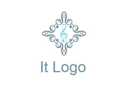 music note inside filigree tile logo