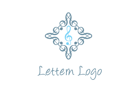 music note inside filigree tile logo