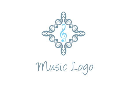 music note inside filigree tile logo