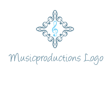 music note inside filigree tile logo
