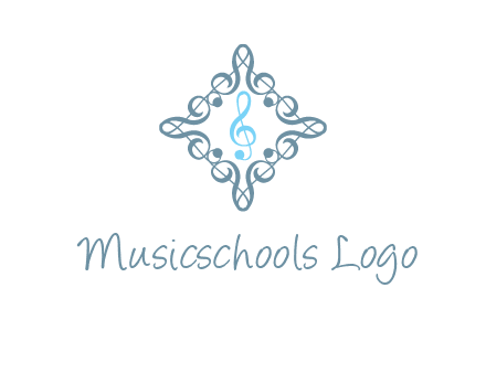 music note inside filigree tile logo