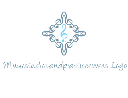 music note inside filigree tile logo