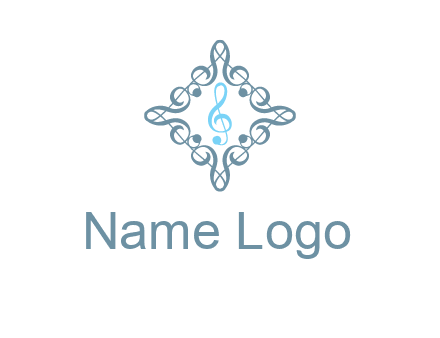 music note inside filigree tile logo