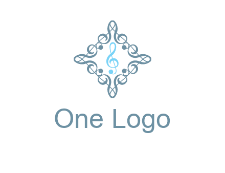 music note inside filigree tile logo