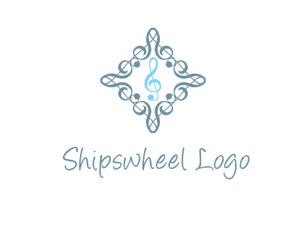 music note inside filigree tile logo