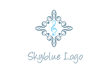 music note inside filigree tile logo