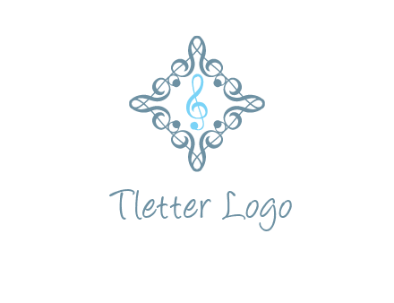 music note inside filigree tile logo
