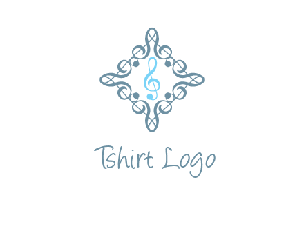 music note inside filigree tile logo