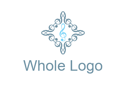 music note inside filigree tile logo