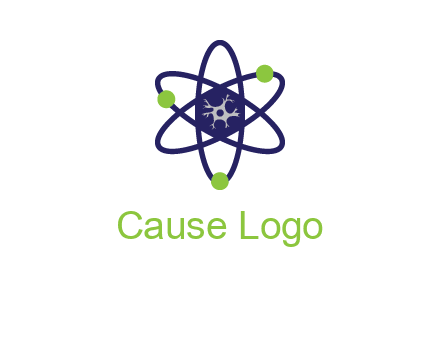neuroanatomy or nuclear logo showing a cell inside an atomic model