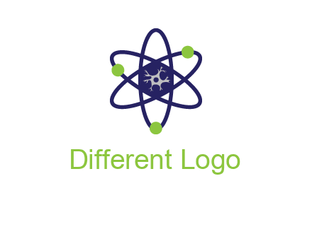 neuroanatomy or nuclear logo showing a cell inside an atomic model