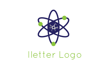 neuroanatomy or nuclear logo showing a cell inside an atomic model