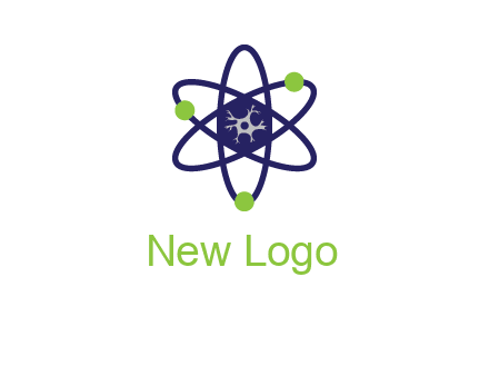 neuroanatomy or nuclear logo showing a cell inside an atomic model