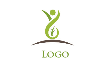 abstract person doing yoga with leaf logo