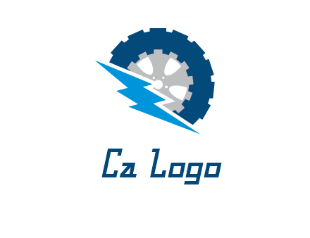 car wheel inside the gear with lightening bolt logo