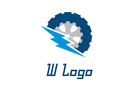car wheel inside the gear with lightening bolt logo