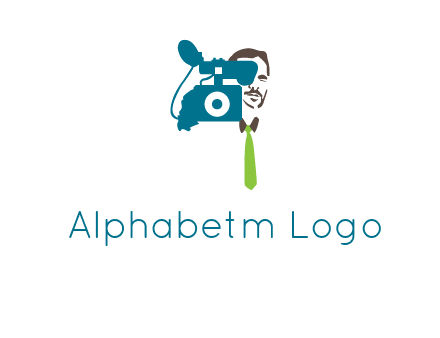 a person behind the camera with tie logo