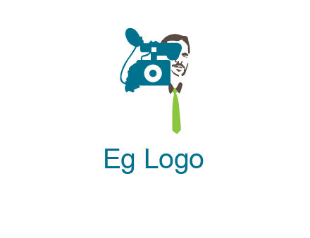a person behind the camera with tie logo