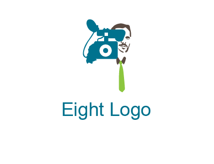 a person behind the camera with tie logo