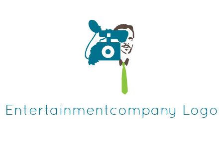 a person behind the camera with tie logo
