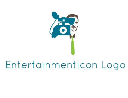 a person behind the camera with tie logo