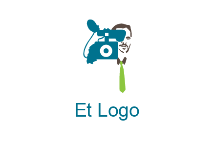 a person behind the camera with tie logo