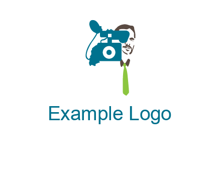 a person behind the camera with tie logo