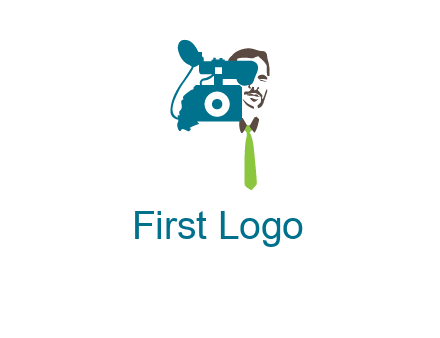 a person behind the camera with tie logo