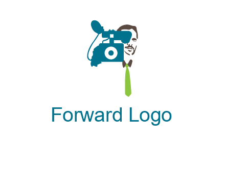 a person behind the camera with tie logo