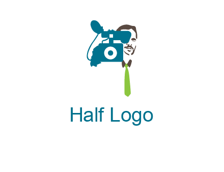 a person behind the camera with tie logo