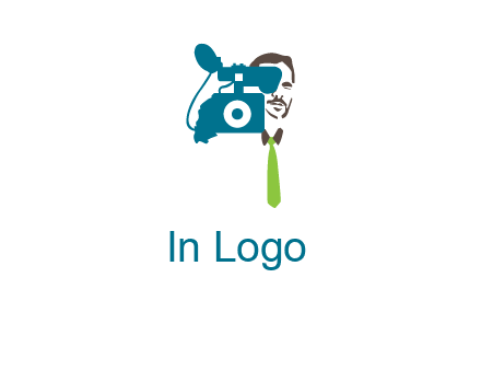 a person behind the camera with tie logo