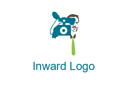 a person behind the camera with tie logo