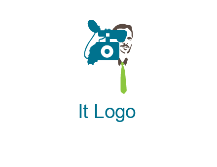 a person behind the camera with tie logo