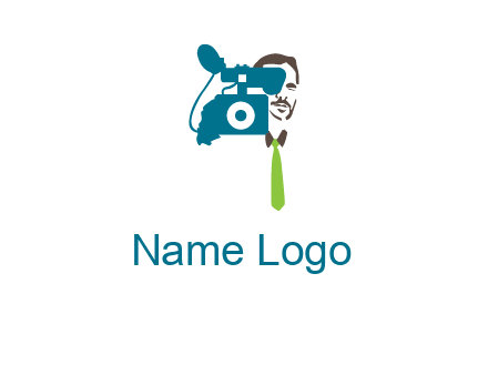 a person behind the camera with tie logo