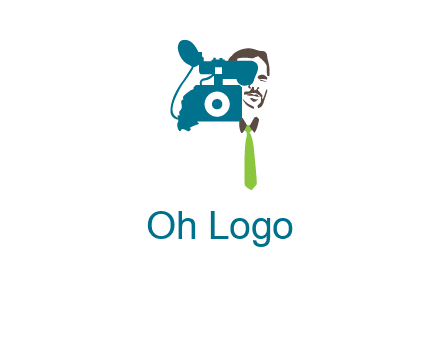 a person behind the camera with tie logo