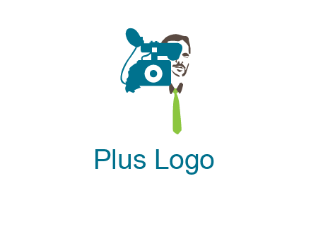 a person behind the camera with tie logo