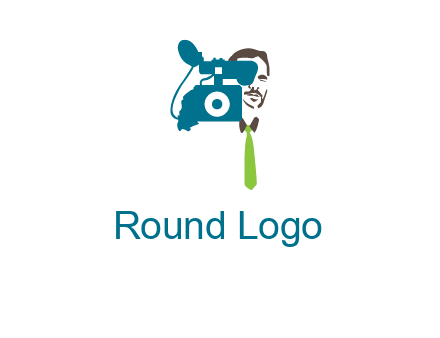 a person behind the camera with tie logo