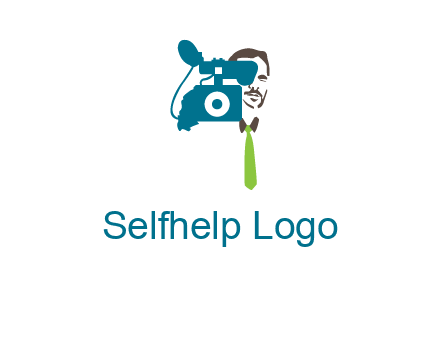 a person behind the camera with tie logo