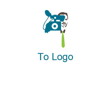 a person behind the camera with tie logo
