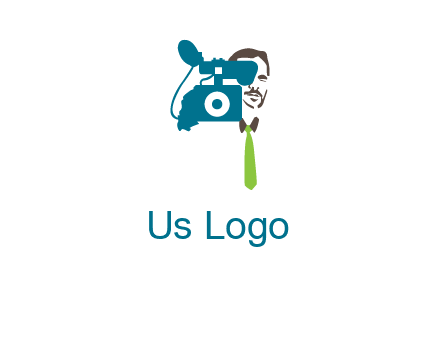 a person behind the camera with tie logo