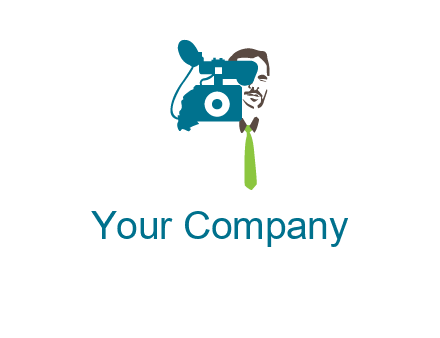 a person behind the camera with tie logo
