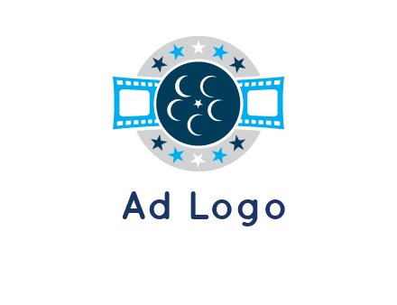 film reel inside the circle with stars logo