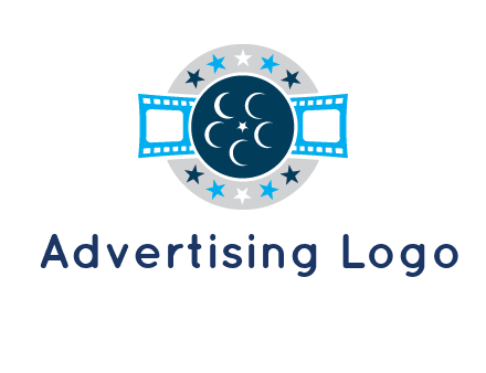 film reel inside the circle with stars logo