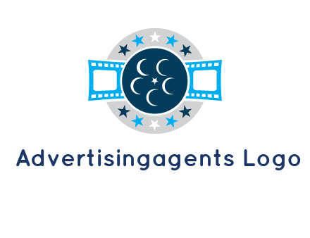 film reel inside the circle with stars logo