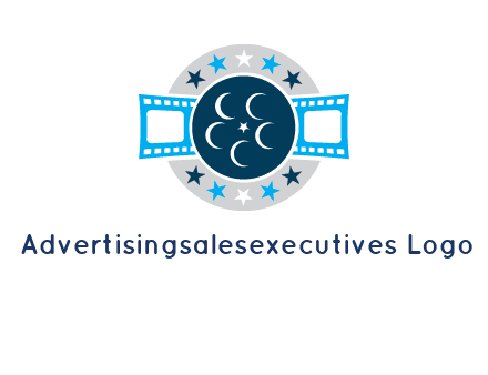 film reel inside the circle with stars logo