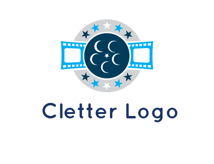 film reel inside the circle with stars logo